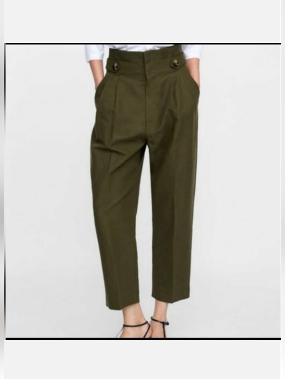 Zara  Olive Green Wide-Leg Pants